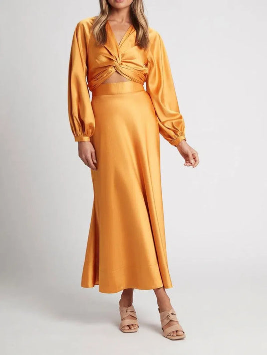 Nirvana Crop Top & Maxi Skirt Set in Gold
